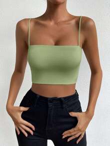 Top corto de color sólido ChicEase - Verde 2 - Ver 3