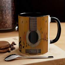 1pc Guitar Themed Ceramic Mug, With Musical Notes And Vibrant Orange Guitar Design - Durable Handwash Drinkware, Suitable For Hot And Cold Beverages - Perfect Gift For Music Lovers, Christmas, Thanksgiving, Halloween, Easter, Guitar Accessories - Multicolor - View 7