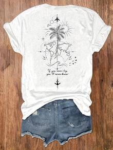 100% Cotton Women's T-Shirts 2026, Round Neck Printed T-Shirt, Women's Casual Short Sleeve Holiday Top, Korean Style Women's Clothing - White - View 2