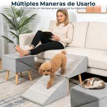 Escalera Perro Cama 2 en 1 Convertible a Rampa para Perros Subir Cama. Protege Articulaciones de Perros Mayores o Lesionados, Antideslizante + Guantes - Gris - Ver 7