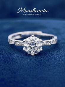 MOUSHEENIA Bague de fiançailles en argent sterling 925 avec moissanite ronde 0,5ct de couleur D VVS1, joint de bambou pavé, bijoux de mariée pour le port quotidien - Argent - Voir 4