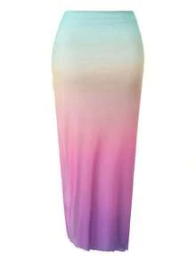 Swim Oasis Conjunto de traje de baño de 2 piezas de moda alta para mujer con falda ajustado con abertura lateral fruncida, ajustable con doble tirante y diseño de concha con degradado de color para primavera/verano - Multicolor - Ver 6