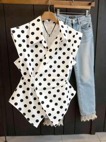 Blusa casual sin mangas con estampado de rayas para mujer, verano - Blanco 2 - Ver 1