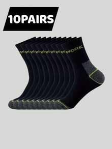 1/10/20/30 pares de calcetines de media caña con costillas y refuerzo en el talón y los dedos para hombres, con estampado de letras con tema de trabajo, adecuados para el trabajo diario y actividades al aire libre de los hombres, disponibles en varios colores - Multicolor - Ver 18