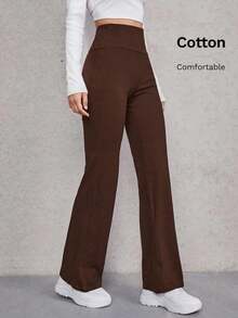 Pantalones acampanados de cintura ancha - Marrón Chocolate - Ver 7