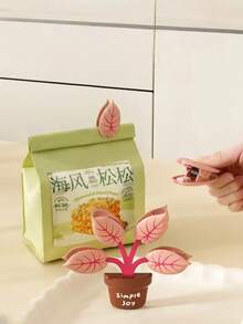 4个可爱植物磁性封口夹，叶子形状封口夹带花盆支架，磁性食品袋封口器，适用于冰箱，防潮厨房家居收纳 - 彩色 - 查看 4