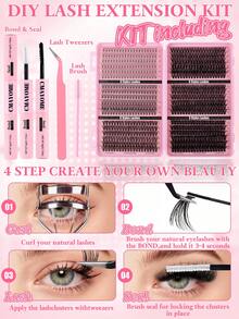 DD Curl Individual Eyelash Extension Kit With Glue, Scissors, Brush For Beginners. 10D/20D/30D/40D/50D/60D/80D/100D/120D/150D Mixed High Capacity Lash Clusters. Suitable For Various Makeup Styles, Natural Mink-Like Fibers, Long-Lasting And Volumizing. Creates 3D-5D Cat Eye And Dramatic Effects. Perfect Eyelash Extension Gift Set For Women. - Watermelon Pink - View 7
