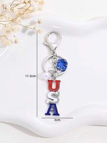 1 Stück modischer hochwertiger USA Flagge Farbe Kristall Stern Herz Buchstabe Schlüsselanhänger, Tasche/Auto Dekoration, Paar Anhänger, perfektes Geschenk für den amerikanischen Unabhängigkeitstag Patriot - Verschiedenfarbig - Übersicht 8