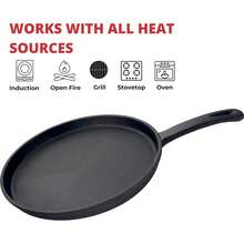 3pcs Pre-Seasoned Cast Iron Round Griddle Pan - Suitable For Pancakes, Tortillas Etc. - Compatible With Induction Cooktop, Grill, Oven And Open Flame - Black - View 4