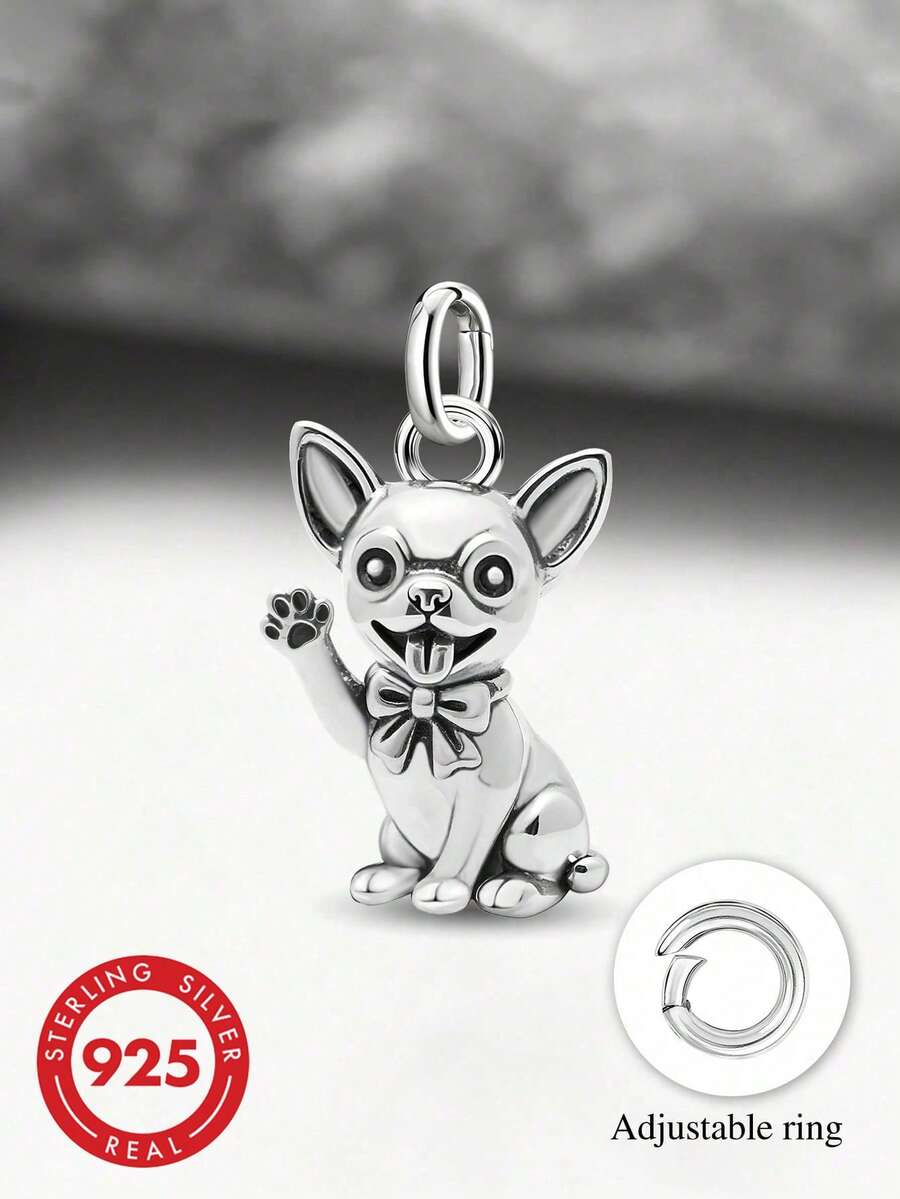 1 buah Liontin Chihuahua Perak Sterling 925, Cocok untuk Merangkai Manik-manik Sendiri, Gelang, Hadiah Istimewa, Perlengkapan Sekolah, Tas Ransel untuk Remaja dan Mahasiswa, Aksesori Sekolah Terjangkau