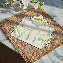 5 Pcs Flower Tassels Hairpin Chinese Hair Pins Flower Pins For Hair Chinese Hanfu Hairpin Rhinestone Pearl Clips Headpiece Retro Hanfu Wedding Brides Updo Long Hair Accessories Cat's Eye Beads - 貓眼珠 - 查看 7