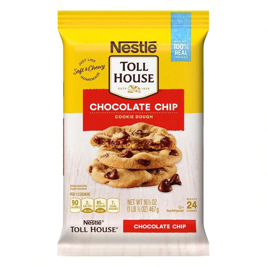 Nestle' Nestle Toll House Chocolate Chip Cookie Dough With 100% Real Chocolate Chips – 2 Dozen Ready To Bake Just Like Homemade Chocolate Chip Cookies 16.5 Oz - Default - View 1