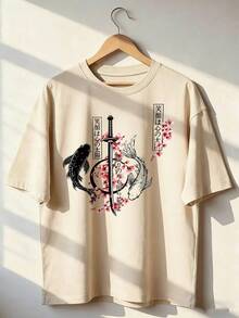Short-Sleeve T-Shirt With Ukiyo-E And Zen Style, Fashionable Short-Sleeve T-Shirt For Spring And Summer 2026, Made In Mexico, 180 Grams. Cartoon Print, Couple Design, Suitable For Indoor Or Outdoor Wear. Crew Neck, Unisex, Ideal For Office And Leisure. One-Piece Pack. - APR-P631577SLNDXZGY493 - 查看 1