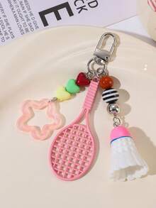 1pc Dopamine Inspired Handmade Feather Ball Keychain, Hollow Star Beaded Pendant, Cute Accessory For Bags, Couples Gift Accessories Keychains Teacher Gift Birthday Gift Charms Key Chain Bag Charm - Multicolor - View 10