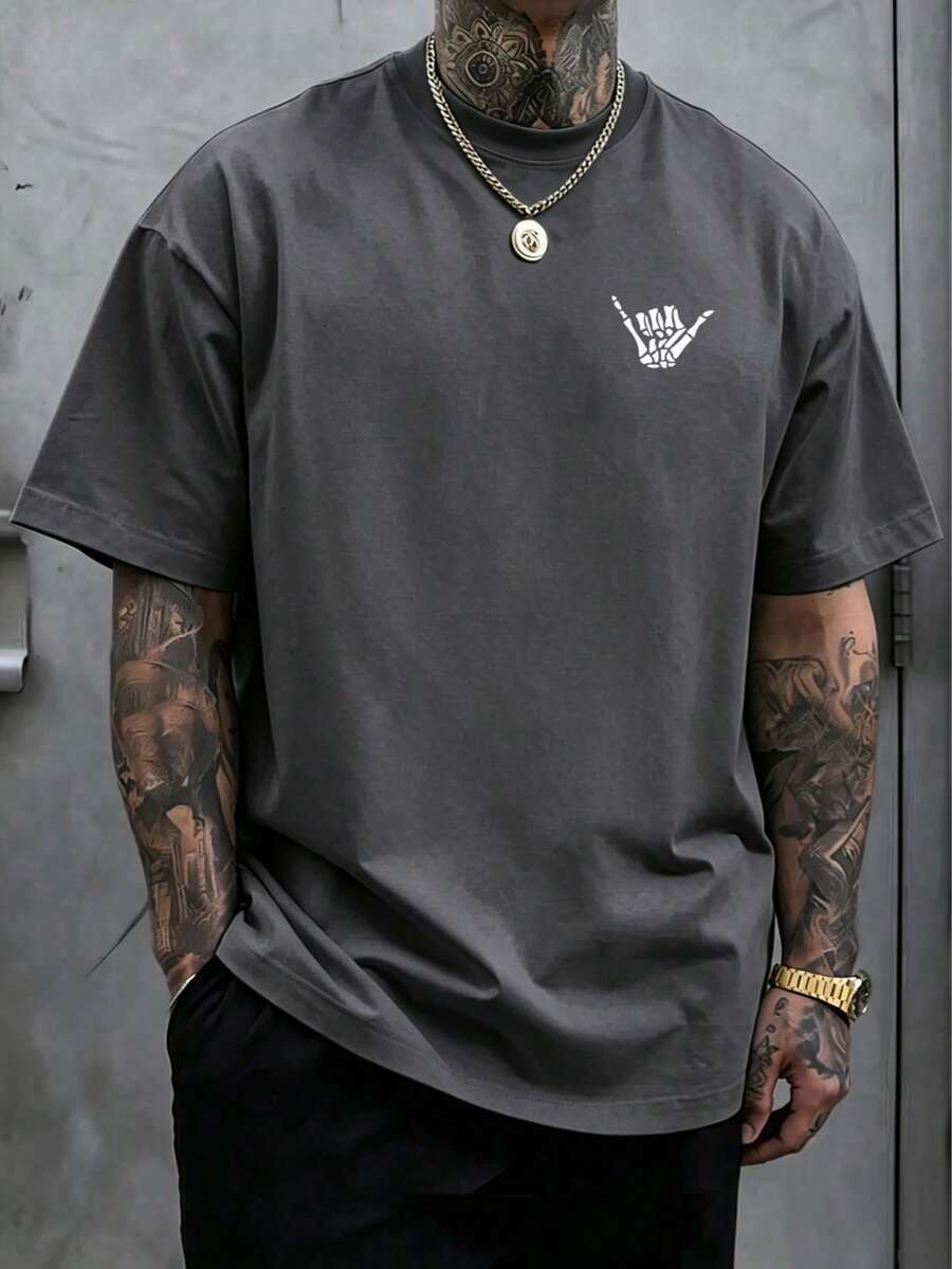 Plus Size Men's Minimalist Hand Print Short Sleeve T-Shirt - Dark Grey - View 1
