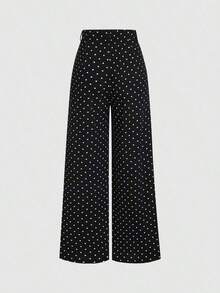 Pantalones acampanados de mujer de pierna ancha, con pliegues elegantes de jacquard, para otoño/invierno - Negro - Ver 2