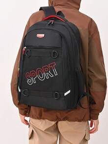 Mochila con estampado de letras negras, bolsa de gran capacidad y resistente con múltiples bolsillos, mochila casual para estudiantes, viajes y deportes con compartimento para portátil - Multicolor - Ver 10