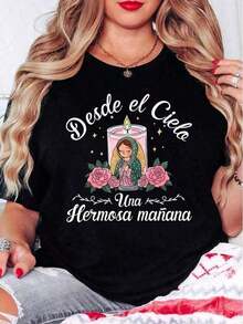 Camiseta Vintage de Algodón para Mujer, Estilo Oversize, Nuestra Señora de Guadalupe, Virgen María, Camiseta de Fe, Cuello Redondo, Religiosa, Inspiradora, Cristiana, Corte Holgado, para Fiestas o Regalos, Suave y Cómoda, Estampado de Moda - Negro - Ver 2
