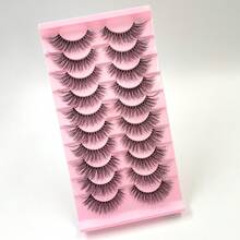 3D Faux Mink False Eyelashes Set 10 Pairs Lightweight Natural Look D Curl Fluffy Wispy Dramatic Volume Daily Makeup Lashes - Black - View 2