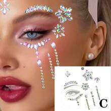 Iridescent Moon Shape, Face Rhinestone Sticker With Pearl & AB Rhinestone Accents, Self-Adhesive Face Decor Sticker For Stage, Party Makeup, Shiny Effect, Easy To Apply On Skin, Music Festival Glam Makeup Embellishment - Multicolor - View 8