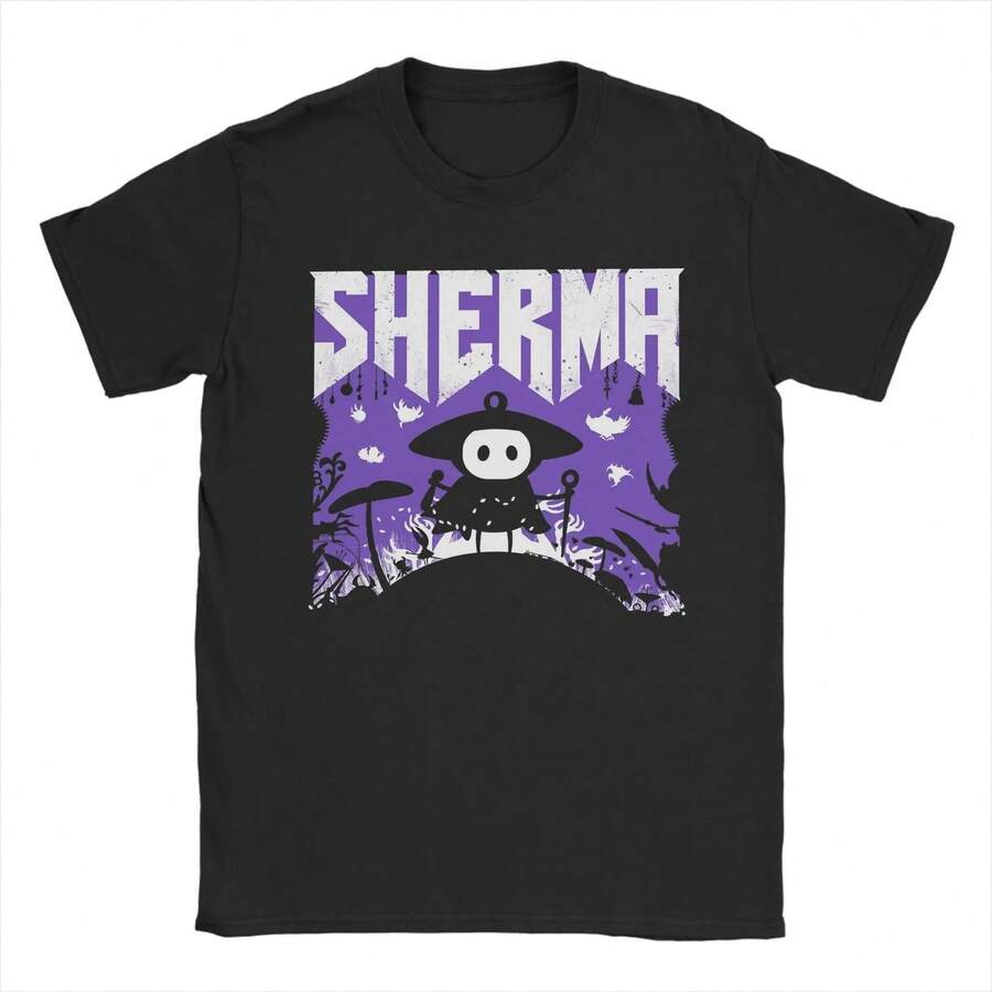 Camisetas Hollow Knights Silks1ongs para hombre, divertidas, de algodón, cuello redondo, manga corta, tallas 4XL y 5XL. Camiseta de manga corta de 220 g de algodón puro para hombre y mujer, tejido grueso, resistente a las arrugas y que no se deforma fácilmente. Estilo sencillo y versátil, ligero y transpirable, perfecto para ir al trabajo, viajar, acampar, ir de compras y para el tiempo libre diario. - Negro - Ver 1