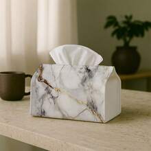 1pc Modern Abstract Marble Tissue Box - White & Gold Striped Texture Durable Decorative Storage Box, Suitable For Kitchen, Living Room, Bedroom, Car And Party - Multipurpose Tissue Dispenser For Home Decor, Party Supplies - Multicolor - View 3