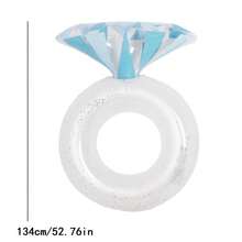 1pc Foldable Diamond Ring Shaped Inflatable Float, Multi-Style Options, Portable With Quick Inflate Valve, Glitter Water Hammock For Pool, Beach, Vacation, Lightweight Design - Ice Crystal Blue - View 3