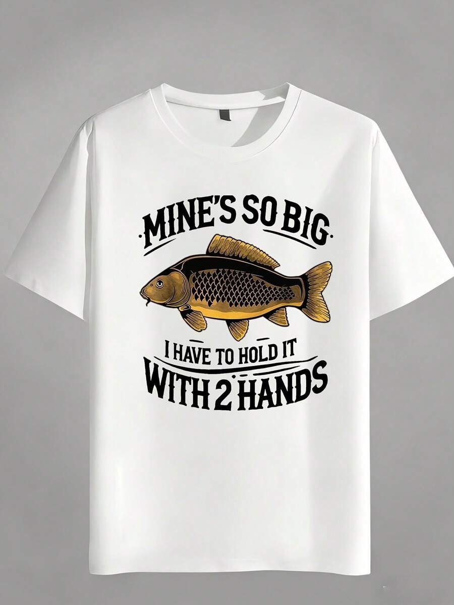 1 Piece, Funny Carp Fishing T-Shirt, Casual Black Duck Print Crew Neck Short Sleeve T-Shirt, Fishing Gift - Perfect For Summer Outdoor Entertainment - 白色 - 查看 1