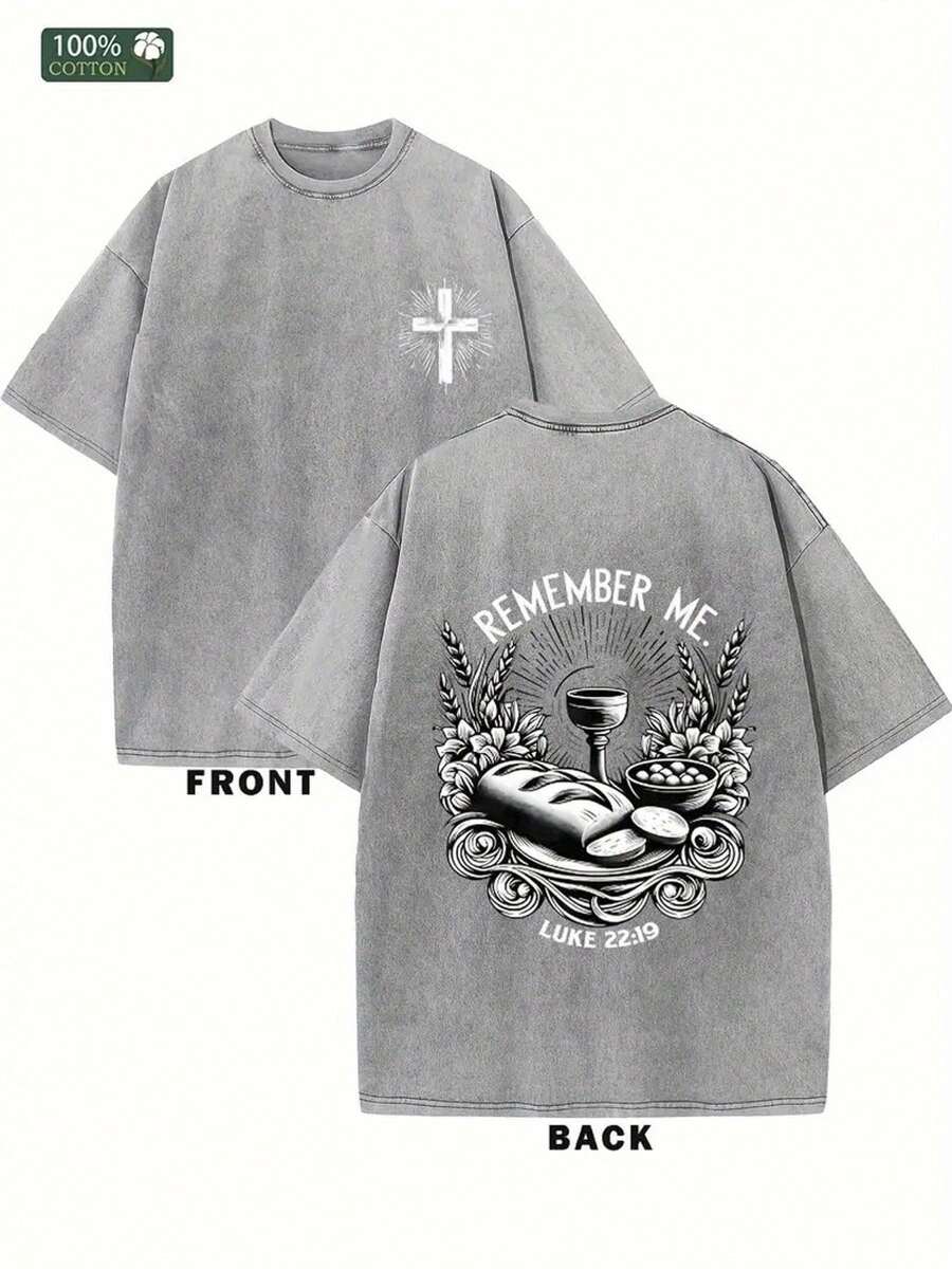1 Piece, Washable On Both Sides, Remember My Printed T-Shirt, Vintage Fashion Brand T-Shirt Made Of High-Quality Cotton Batik, Suitable Thickness For Summer, Perfect As A Holiday Gift. - 咖啡色 - 查看 1