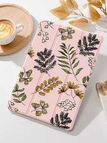 Pink Background Plant Floral Leaf Pattern Tablet Protective Case, Tri-Fold Stand Protective Shell, Compatible With IPad 10.2" (A16), 11" 11th Gen 2025, 8th/9th/10th Gen, Air 4th 10.9", With Pencil Slot, Anti-Drop, Sleep/Wake Support, Compatible With Samsung, Gift For Kids / Gift For Family - Multicolor - View 5