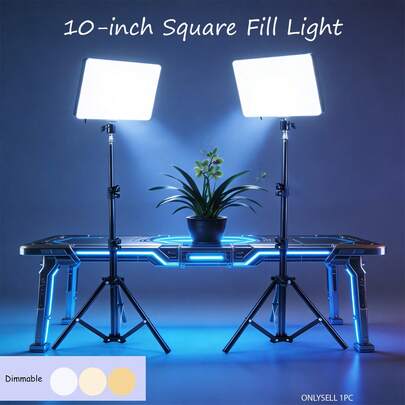 Borriig Đèn softbox LED vuông 10 inch, điều chỉnh 3 chế độ màu, đèn chụp ảnh kèm chân đế ba chân có thể điều chỉnh độ cao 110cm, thích hợp cho livestream và quay video.
