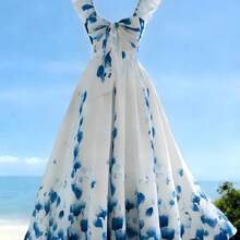 Women's V-Neck Leaf-Edge Fitted A-Line Dress For Spring And Summer,French-Style Resort-Inspired Ruffled Sleeve Women's Dress, Romantic Floral Print Dress,Casual Vacation Fashion Dress,Women Vacation Dress, Boho Summer Dress Women, Summer Casual Dress, Women's Maxi Dress ,Blue Dresses For Women,White Long Dress,Women's Ruffle Dress,Elegant Dresses For Women ,Summer Holiday Dress,Elegant And Romantic Dress, Beach Dresses ,Holiday Dresses,Vacation Dress,Backless, Strappy, Sleeveless Slip D - Azul - Ver 3
