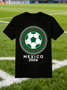 Hombres 002 | | Fútbol | Camiseta deportiva con el escudo del equipo mexicano, que presenta un balón de fútbol y la inscripción "MÉXICO 2026", perfecta para los aficionados al fútbol que desean mostrar su lealtad y entusiasmo por el deporte en la gran competición que se llevará a cabo en México en 2026. - Negro - Ver 6