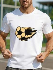 Camiseta de Fútbol para Hombre 2026, Manga Corta de Verano con Diseño Estival, Estampado Minimalista de Balón de Fútbol en Negro y Dorado Deportivo Urbano, en Verde, Estilo Moderno con Corte Holgado, Prenda para Uso Diario y Gimnasio, Combinando Comodidad, Transpirabilidad y Secado Rápido en Ropa Casual de Fútbol Transpirable. - Negro - Ver 1