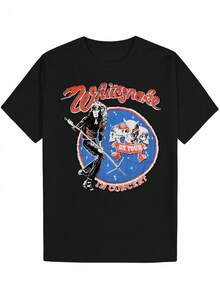 Camiseta Gráfica de la Banda Whitesnake para Hombre - Camiseta Negra con Letras Rojas, Diseño de Gira de Conciertos, Camiseta de Heavy Metal para Fanáticos del Rock y Arte Vintage de Serpientes - Camiseta Casual Lavable a Máquina, Ropa para Fanáticos de la Música, Letras Audaces, Ajuste Cómodo, Camiseta Estampada, Una camiseta de manga corta adecuada para el hogar, uso diario, fiestas y viajes, perfecta como regalo para amigos o familiares. - Negro - Ver 5