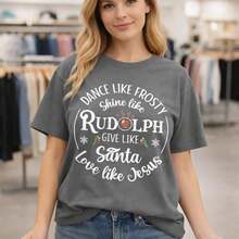 Women's Plus Size Cotton Christmas Print T-Shirt, M-5XL, With The Print "Dance Like Frosty, Shine Like Rudolph, Give Like Santa, Love Like Jesus", Loose Fit, Short Sleeve, Casual Style For Christmas Parties. - 深灰色 - 查看 12