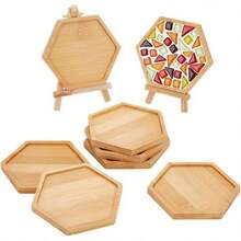 8pcs/Set Hexagon Bamboo Coasters, Handcrafted, Suitable For 10.5cm/4.1" Wooden Fruit Plate Decor, Woodworking Craft Supplies - Ginger - View 6