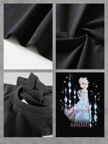 Reina del hielo y los copos brillantes que reflejan la fuerza interior, la elegancia y la magia del invierno con detalles de cristales azules y estrellas luminosas camiseta de mujer  confortable y moderna para uso diario - Negro - Ver 4