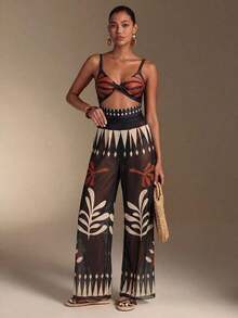 Swim Oasis Traje de baño de una pieza con camisola de patchwork de colores y pantalones de pierna ancha, adecuado para vacaciones en la playa, fiestas en la piscina y fiestas en la playa - Multicolor - Ver 6