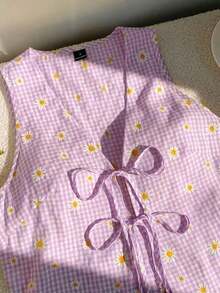 Camisa casual de mujer con nudo delantero y estampado de cerezas para vacaciones - Púrpura malva - Ver 4