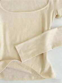 Camiseta de manga larga de cuello cuadrado gris minimalista de ajuste ceñido, adecuada para primavera, verano, otoño e invierno.Camiseta de moda, regalo de estilo minimalista para hermanos, hermanas, mamá, Día de la Madre, top de moda casual. - Multicolor 4 - Ver 4