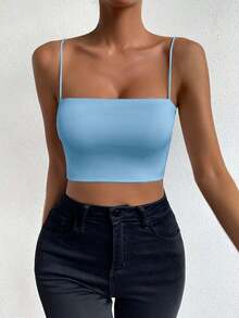 Top corto de color sólido ChicEase - Azul - Ver 5