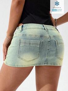 Minifalda vaquera sexy para mujer, de verano - Azul lavado medio 2 - Ver 2