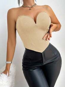 Top Sin Tirantes De Color Sólido Para Mujer - Albaricoque - Ver 4