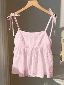 Camiseta de tirantes con lunares tejidos en blanco para mujer - Rosa 3 - Ver 3
