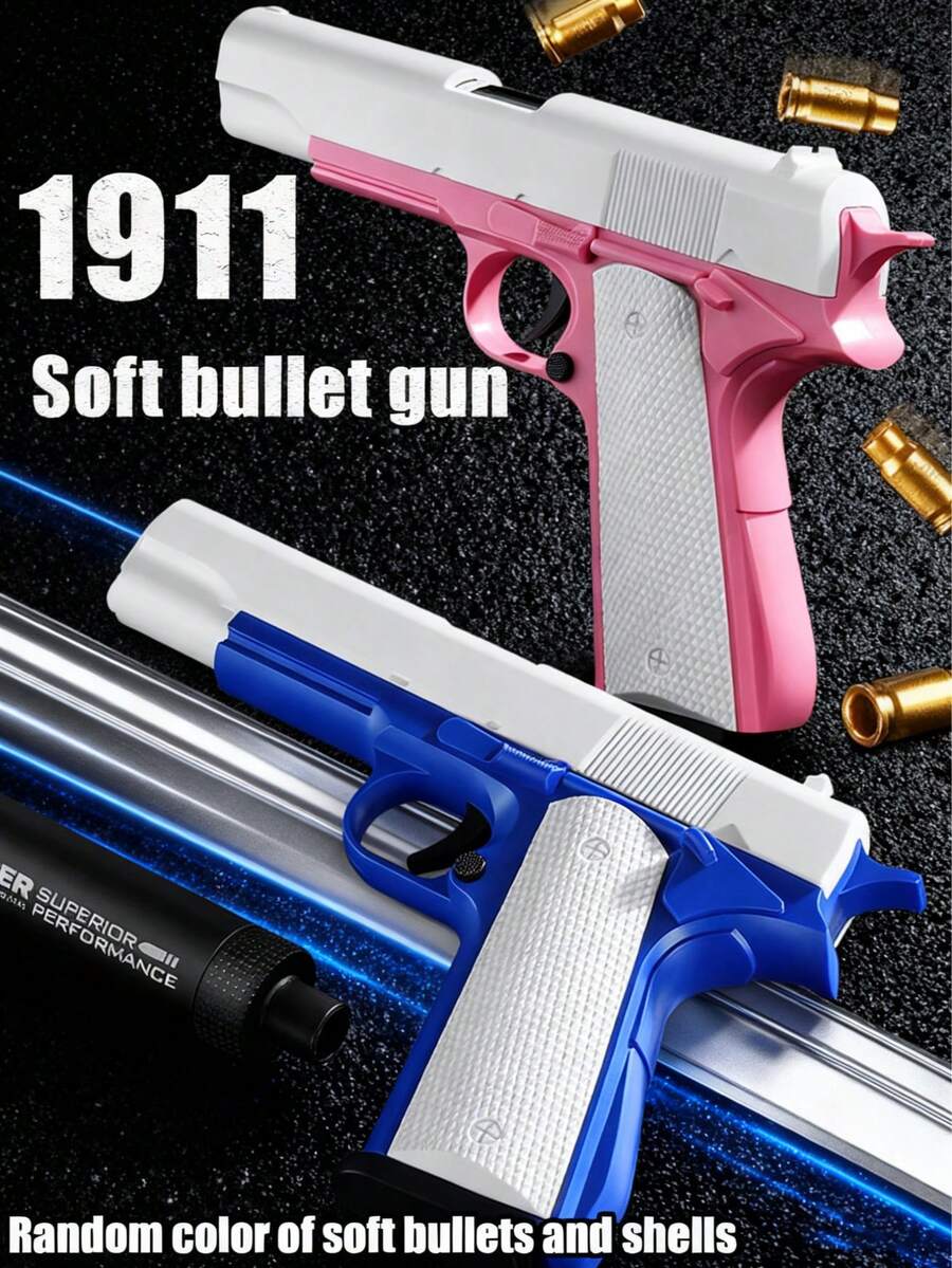 1911 Colt Toy Gun, Simulated Soft Bullet Launching Pistol, Shootable, Party Costume Prop, Random Color Accessories - Multicolor - View 1