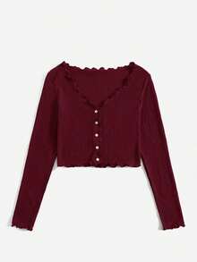 Camiseta De Punto De La Lechuga Con Botones Para Mujer - Burdeos - Ver 3