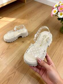 夏季新品，适合3-12岁女孩，米色厚底波点透明凉鞋，防滑增高透气后跟带，清新甜美风格，本季沙滩、学校、日常户外活动热销款 - 無色 - 查看 8