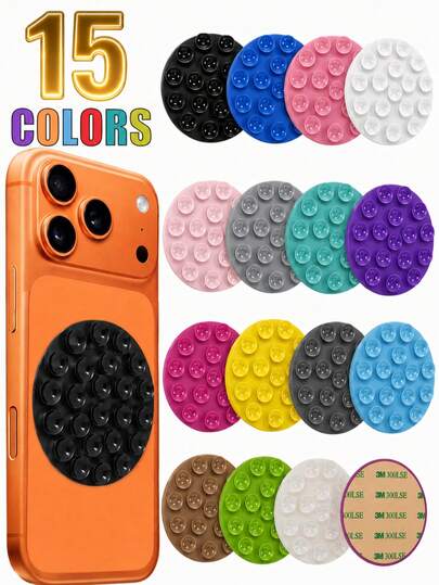 1pc/2pcs Reusable Silicone Suction Phone Grip Pad, Single-Sided/Double-Sided Strong Suction Phone Holder, Portable Stick-On Phone Stand For Mirror, Desk & Selfie, 15 Colors Available