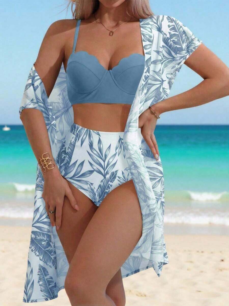 Swim Lushoire Tankini con estampado de plantas - Celeste - Ver 1